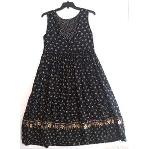 Vintage Dilly's Women's Black 100% Cotton Floral Dress XS Hand Made In USA